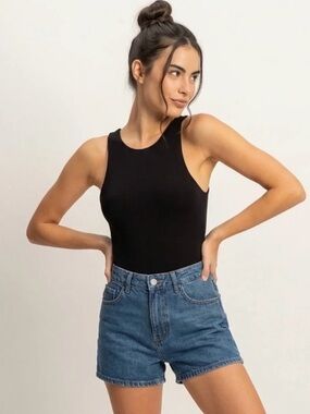 Double Zero High Neck Tank Bodysuit - Black Medium